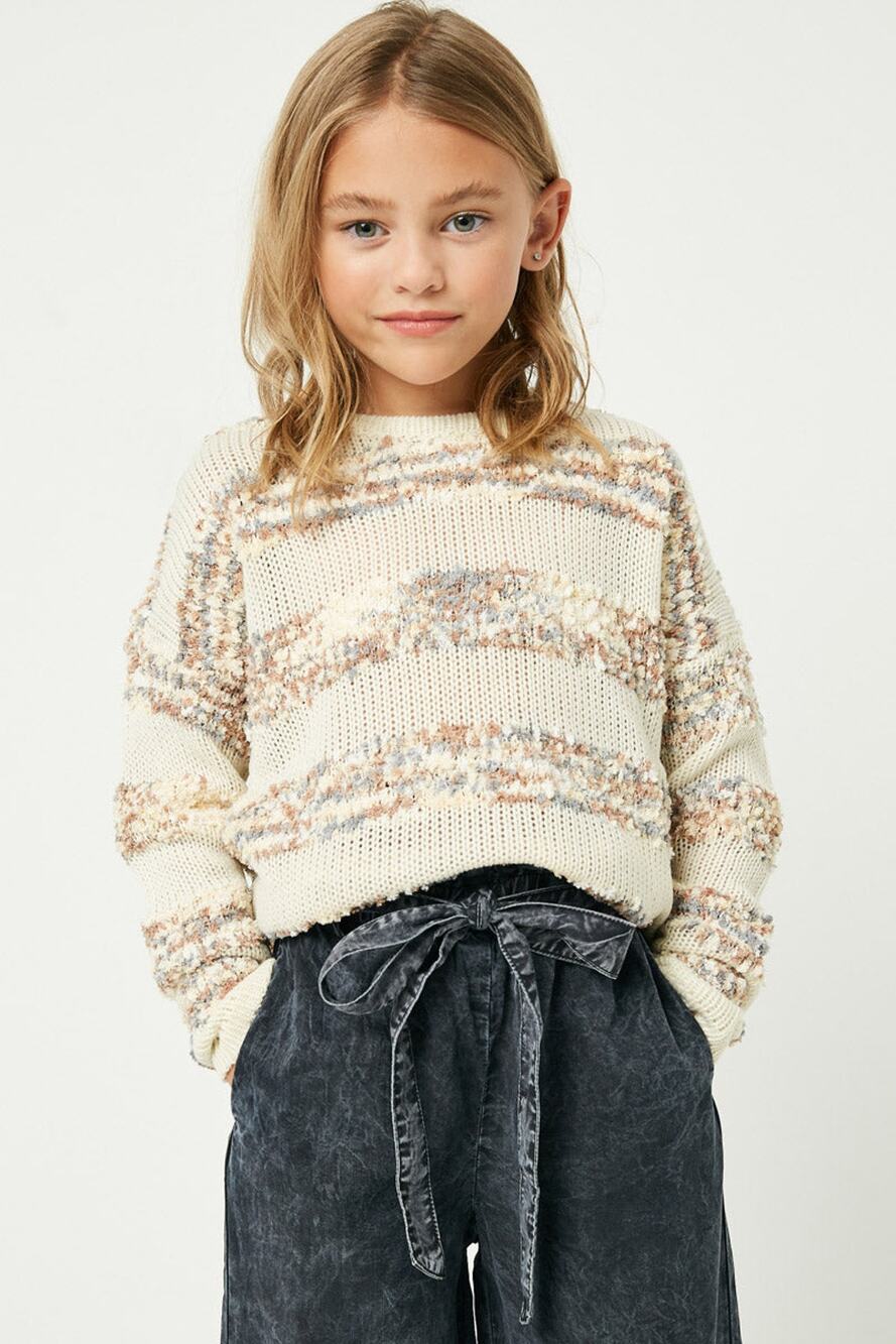 HAYDEN Poppy Popcorn Striped Crew Neck Sweater Girls Small